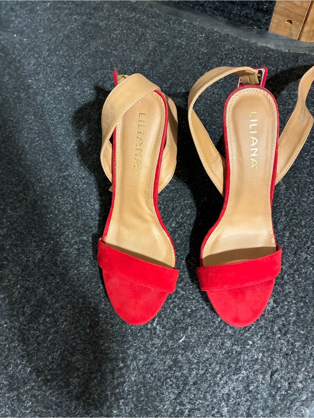 Liliana Red and Tan Suede Slingback Heels - Picture 6 of 6